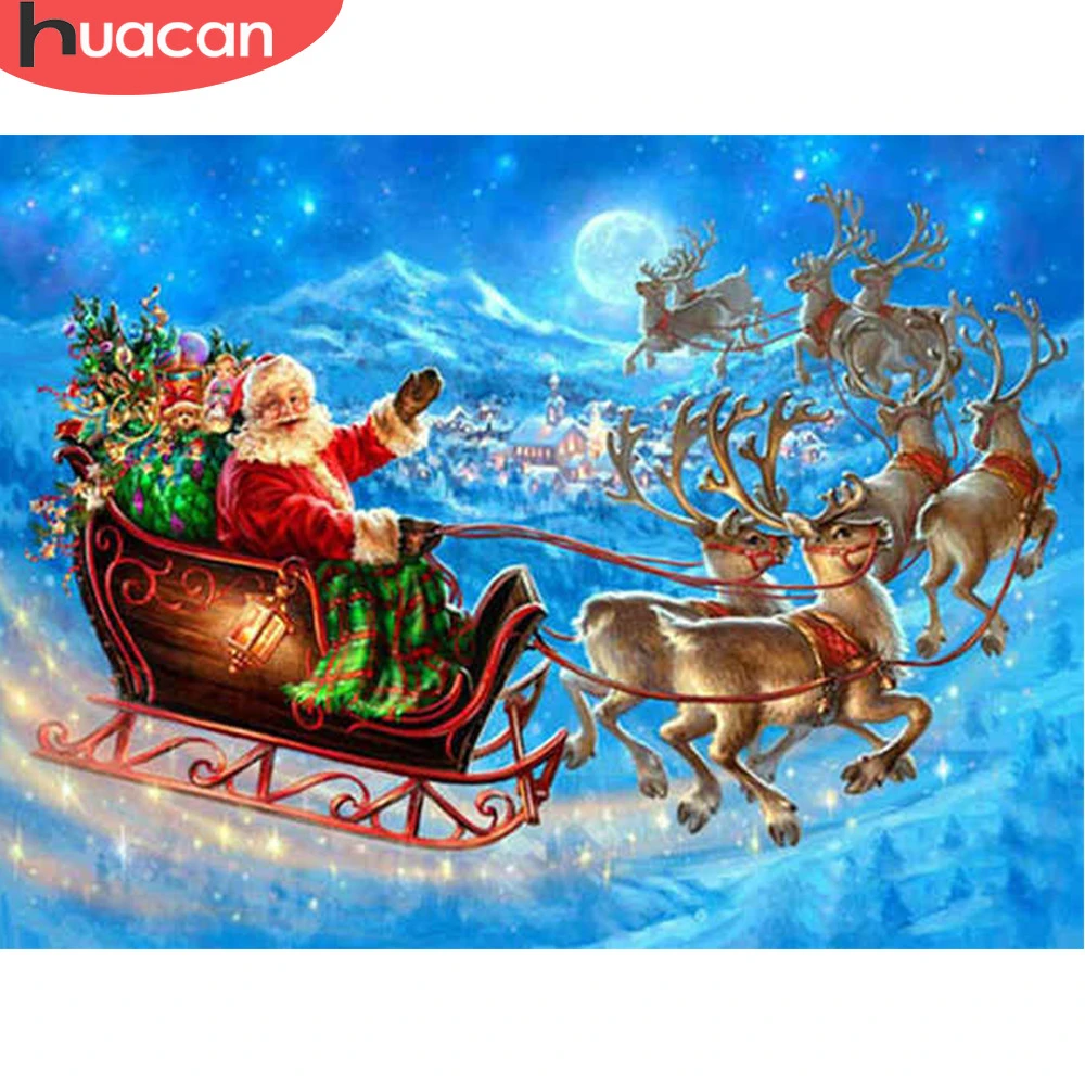 

HUACAN 5D DIY Diamond Painting Christmas Santa Claus Full Square Winter Landscape Mosaic Beaded Rhinestones Picture Home Decor