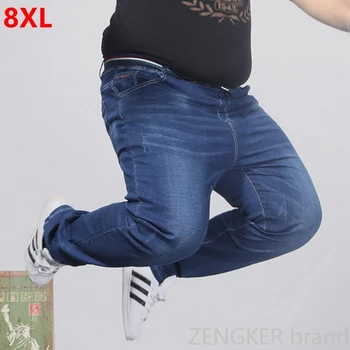 

Elasticated waist oversized stretch jeans male plus size loose big man trousers 2x-8x big yards