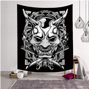 

Demons and Samurai Swords Pattern Digital Print Black Wall Tapestry