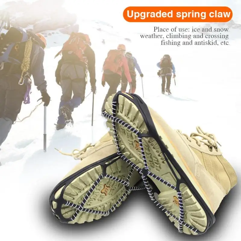 

1 Pair Spring Ice Claws Stainless steel + Silicone Outdoor Non-slip Snow Ski Climbing Shoe Cover Grips Crampon Cleat Universal