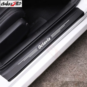 

4PCS Car Styling Carbon Fiber Stickers For-Skoda Octavia Auto Door Sills Decor Stickers Door Threshold Plate Accessories Decals