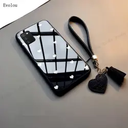 Slim Tempered Glass Anti-Fall Phone Case with Love Heart Lanyard Cover for SM A91 M80S (Black)