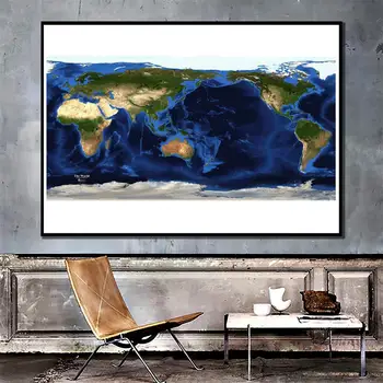 

59x88 Inch The World Topography and Bathymetry Map Posters and Print on Canvas Paintings Wall Art Pictures for Home Decoration