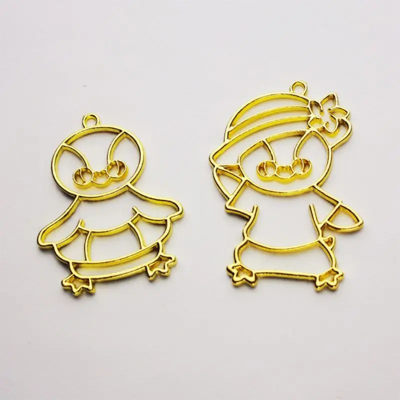 DIY Metal Frame Jewelry Pendant Necklace Gold Cute Cartoon Dog Hollow Border