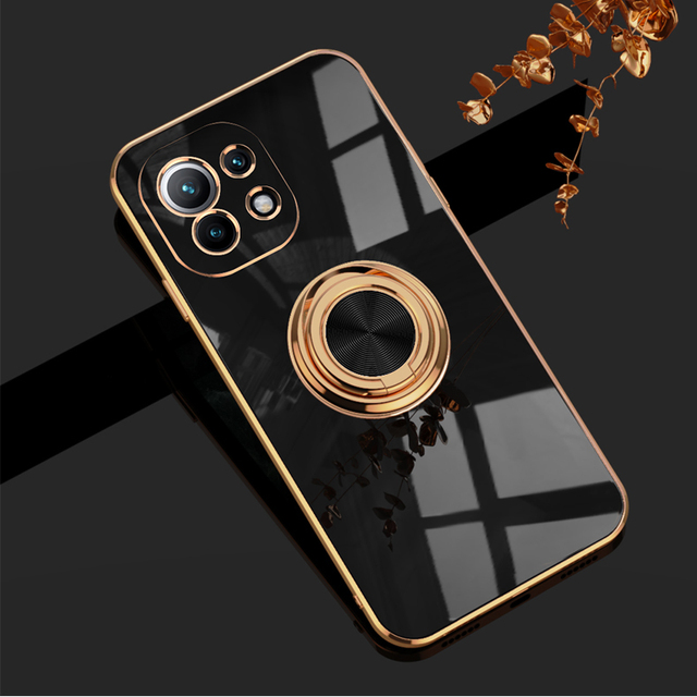 Luxury Plating Case for Xiaomi Mi 11 Ultra 11 Pro 10T Lite POCO F3 F2 Pro Ring Stand Phone Cover for Redmi K40 Pro K30