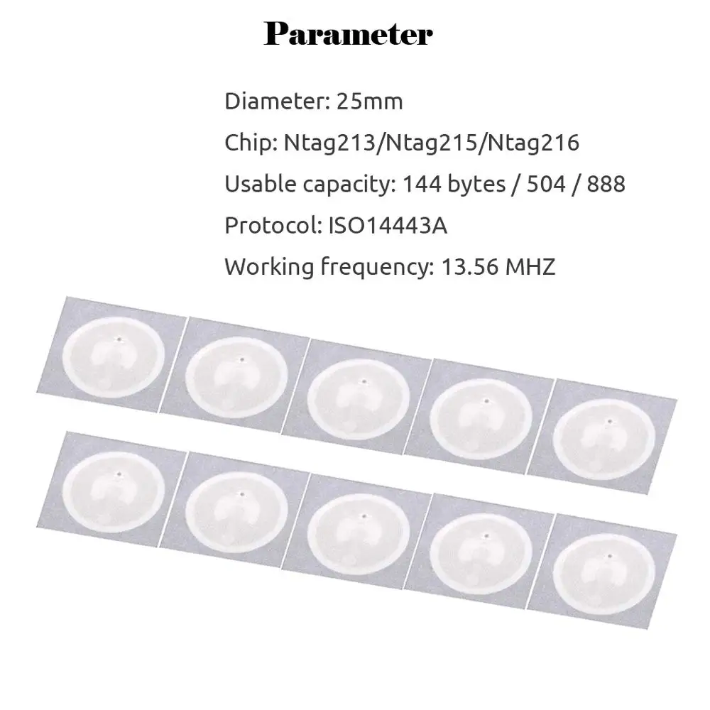 100pcs Ntag213 Ntag215 Ntag216 NFC Tag 13.56MHz ISO14443A Sticker 213 NFC Phone Available RFID tags Stickers Adhesive Label 3