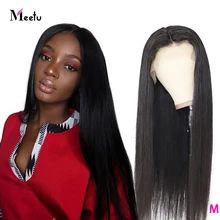 Meetu 13x4 человеческие волосы на кружеве, парики, предварительно выщипанные для черных женщин, Remy, малазийские прямые волосы на кружеве, парик с детскими волосами