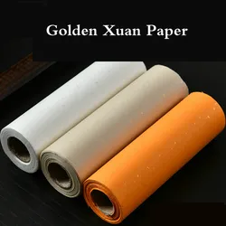 Papier riz chinois semi mûr 20m, feuille d'or Xuan pour peinture calligraphie rouleau de papier riz chinois avec tache d'or dispersée 