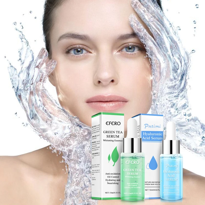 

EFERO Hyaluronic Acid Shrink Pore Face Serum Green Tea Whitening Essence Face Cream Oil Control Moisturizing Skin Repair Smooth