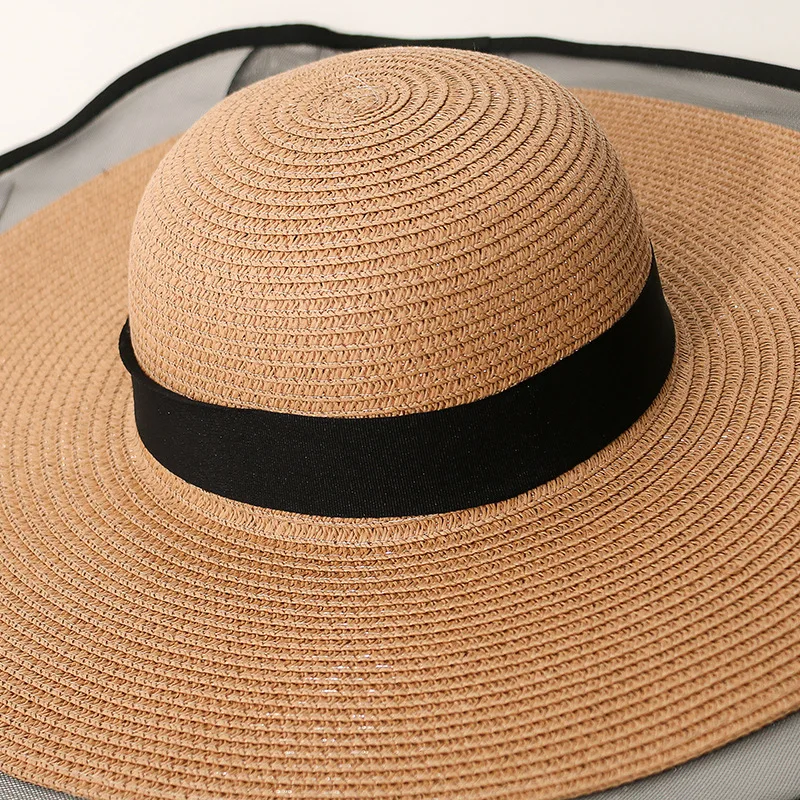straw bucket hat Big-brimmed Straw Hat Women's Seaside Outing Beach Hat Summer New Style Mesh Side Large-brimmed Sun Hat Ladies Sun Hat designer bucket hat womens