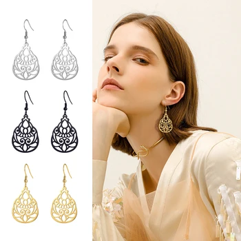 

SKYRIM Stainless Steel Vintage Drop Earrings for Women Girls Black Gold Color Hollow Water Statement Drop Dangle Earring Jewelry