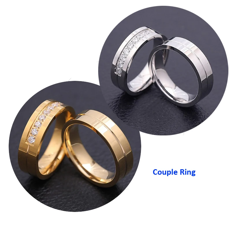 1Piece Titanium Stainless Steel Gold Silver Tone Plated Ring Men Women Rhinestone Cubic Zircon Lover Couple Finger Jewelry Gift finger rings fashion rings zircon rings fashion ring couple rings crystal rings stainless steel rings metal rings stone rings gold rings