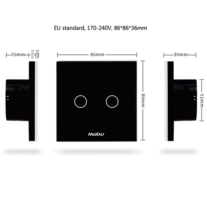Mobu 2 банды 1 способ, сенсорная панель из кристального стекла, светодиодный светильник настенный сенсорный экран переключатель