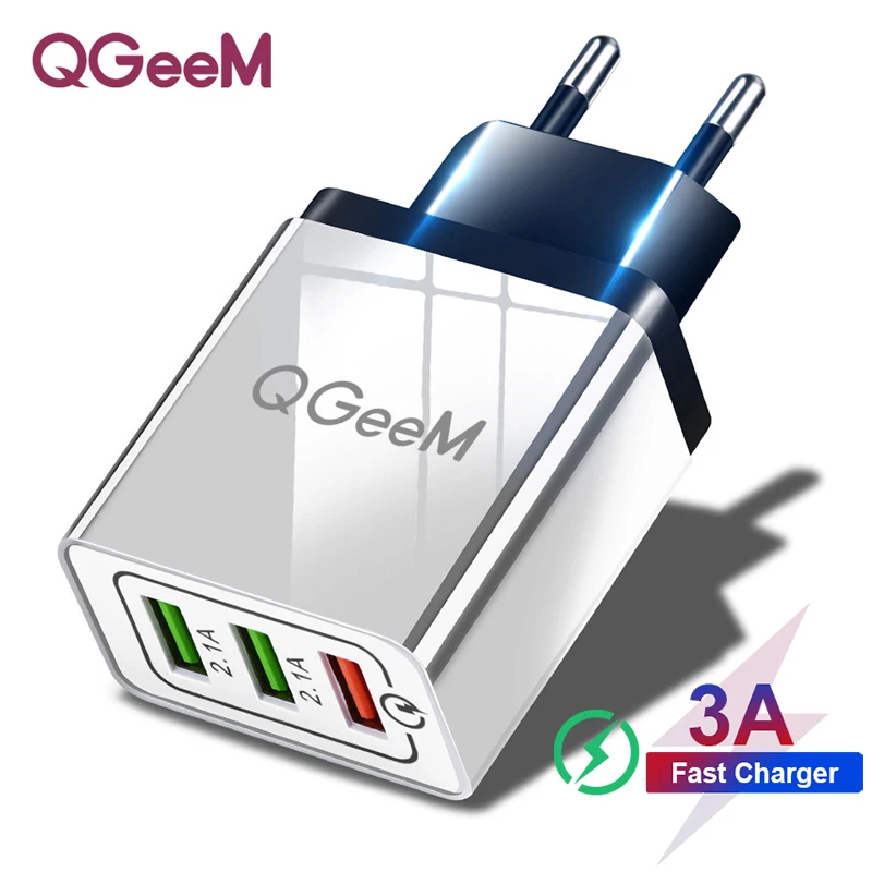 QGEEM 3 порта USB зарядное устройство для iPhone X Xiaomi EU US Plug QC 3,0 быстрое зарядное устройство для телефона Быстрая зарядка 3,0 портативное настенное зарядное устройство адаптер