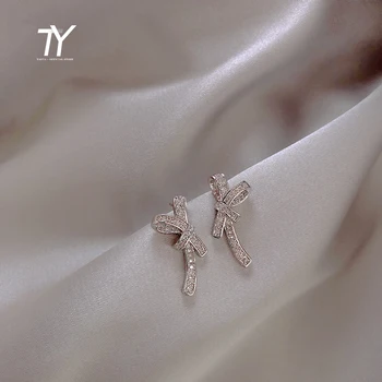 2020 new inlaid zircon Bow Earrings Korean sexy women jewelry temperament Party Wedding Earrings Fashion student Earrings