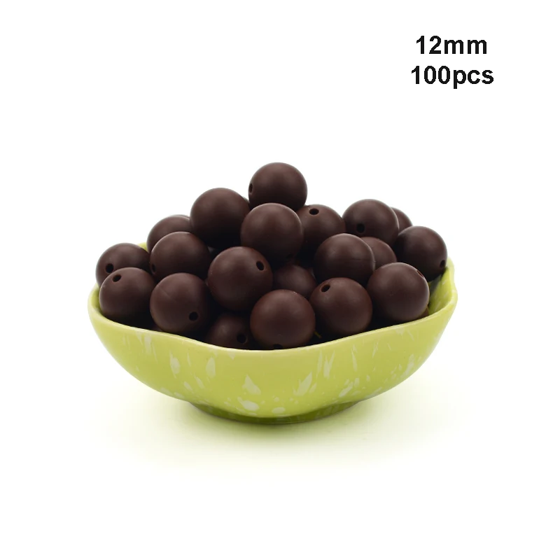 Chocolate LOFCA 12 мм, 100 шт./лот, бусины из пищевого силикона, Прорезыватель для зубов, круглые бусины, Детская жевательная для прорезывания зубов, Силиконовые Прорезыватели для самостоятельного изготовления - Цвет: Chocolate