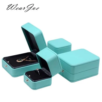 

Engagement Ring Packaging Box Paper HandBag Earring Stud Organizer Light Blue PU Leather/Velvet Gift Jewelry Pendant Storage Box