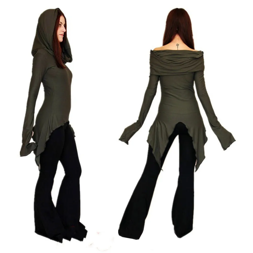 

Women's Sweatshirt Long Sleeve Irregular Pixie Tunic Shirt Solid hoodies women Casual Loose Pullover Hooded sudadera mujer