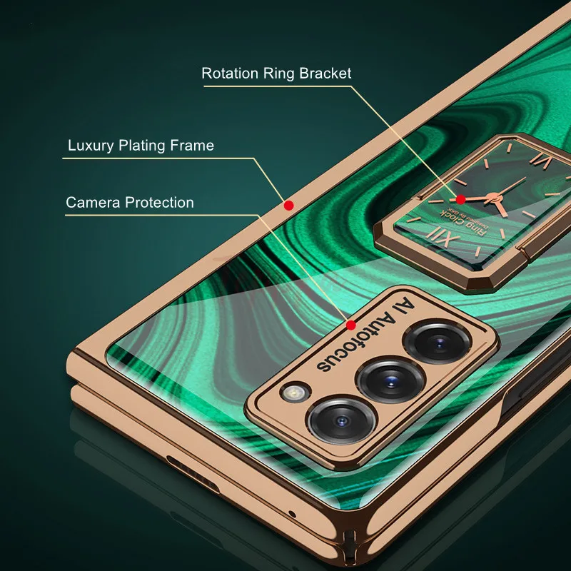 For Samsung Galaxy Z Fold 2 5G Case Plating Finger Ring Bracket Hard Glass Protective Cover for Galaxy Z Fold2 5G