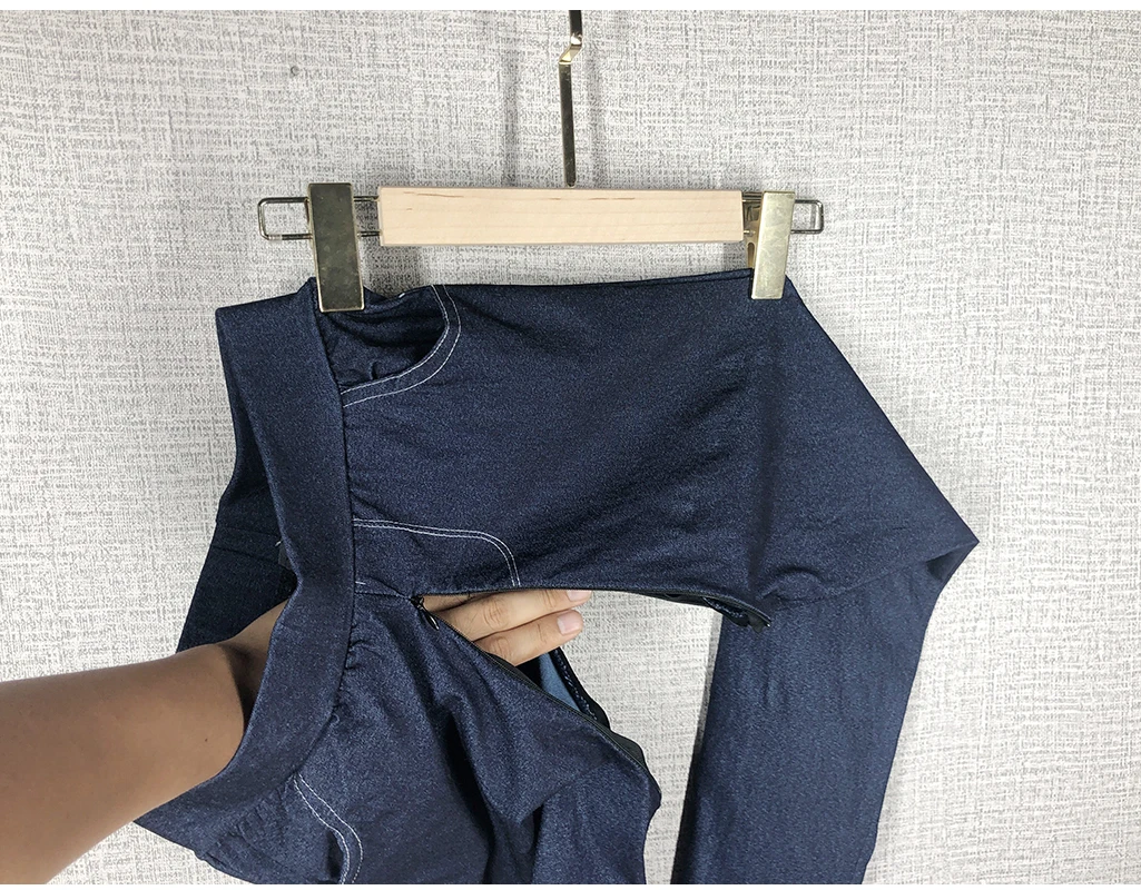 Outdoor Sex Pants Women Leggings Denim Trousers Skinny Strech Pencil Jeans Open Croch Double Zippers Tights Exotic Sexy Clothes
