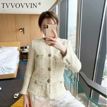 

TVVOVVIN Round Neck Long Sleeve Single-breasted Sequins Woman Short Woolen Coat Casual Simple Fashion 2019Autumn Winter New X227