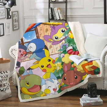 

Pokemon Pikachu Funny Character Blanket 3D Print Sherpa Blanket on Bed Home Textiles Dreamlike Style 13