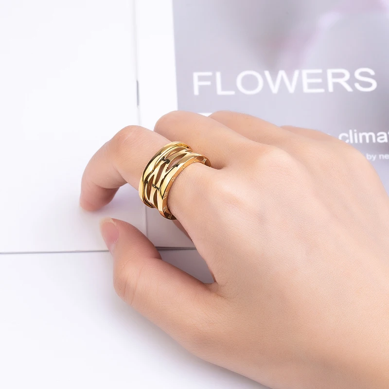 Roman Numeral Stripe Ring Stainless Steel Classic Design Woman Jewelry Gold Color Luxury Brand Ring
