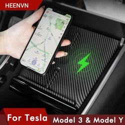 Heenv n – chargeur sans fil de voiture pour Tesla modèle 3 Y, avec Ports USB, charge rapide, accessoires de téléphones double, en carbone ABS, modèle trois, nouveau 