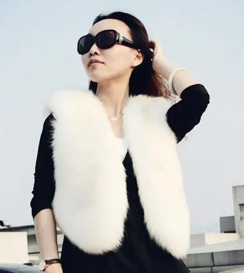 vetement femme colete de pele feminina Winter Outerwear Faux Fur Sleeveless Vests Jacket Short Fluffy Waistcoat YR212