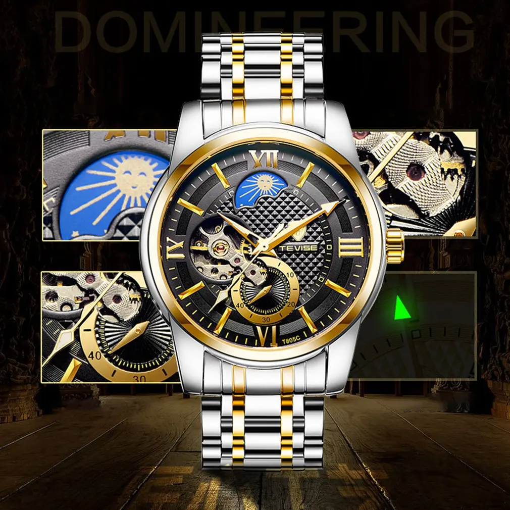 Men's Fashion Double Display Steel Belt Date Display Luminous Pointer Portable Men's Mechanical Watches