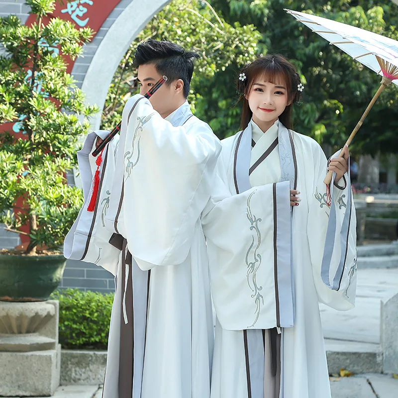 

Traditional Chinese White Couple Clothes Hanfu Dynastie Tang Modern Improved Han Element China Costume Vintage Dress 2019 Fall