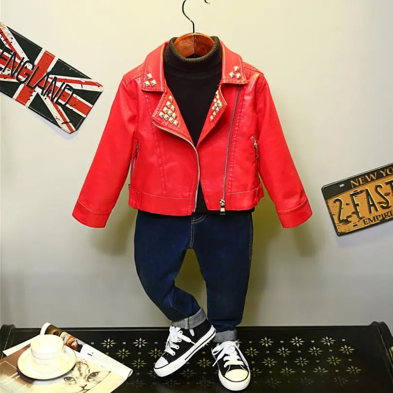 Autumn Winter New Brand Girls PU Leather Jacket Fashion Kids Faux Leather Jacket Girls locomotive Coats Modis Kids Jacket Y1830