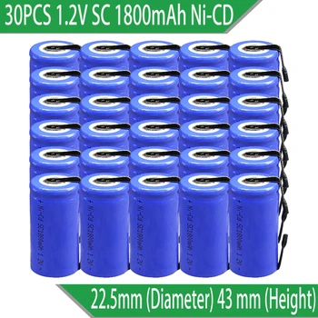 

New 30PCS/lot High Grade Sub C SC 1.2V 1800mAh Ni-Cd NiCd Rechargeable Battery Batteries Free shipping
