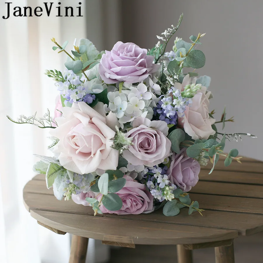JaneVini Boquet Sposa фиолетовые Свадебные Цветочные букеты Morandi цвета шелковые розы Пион Свадебный букет невесты Peonias Ramo Novia