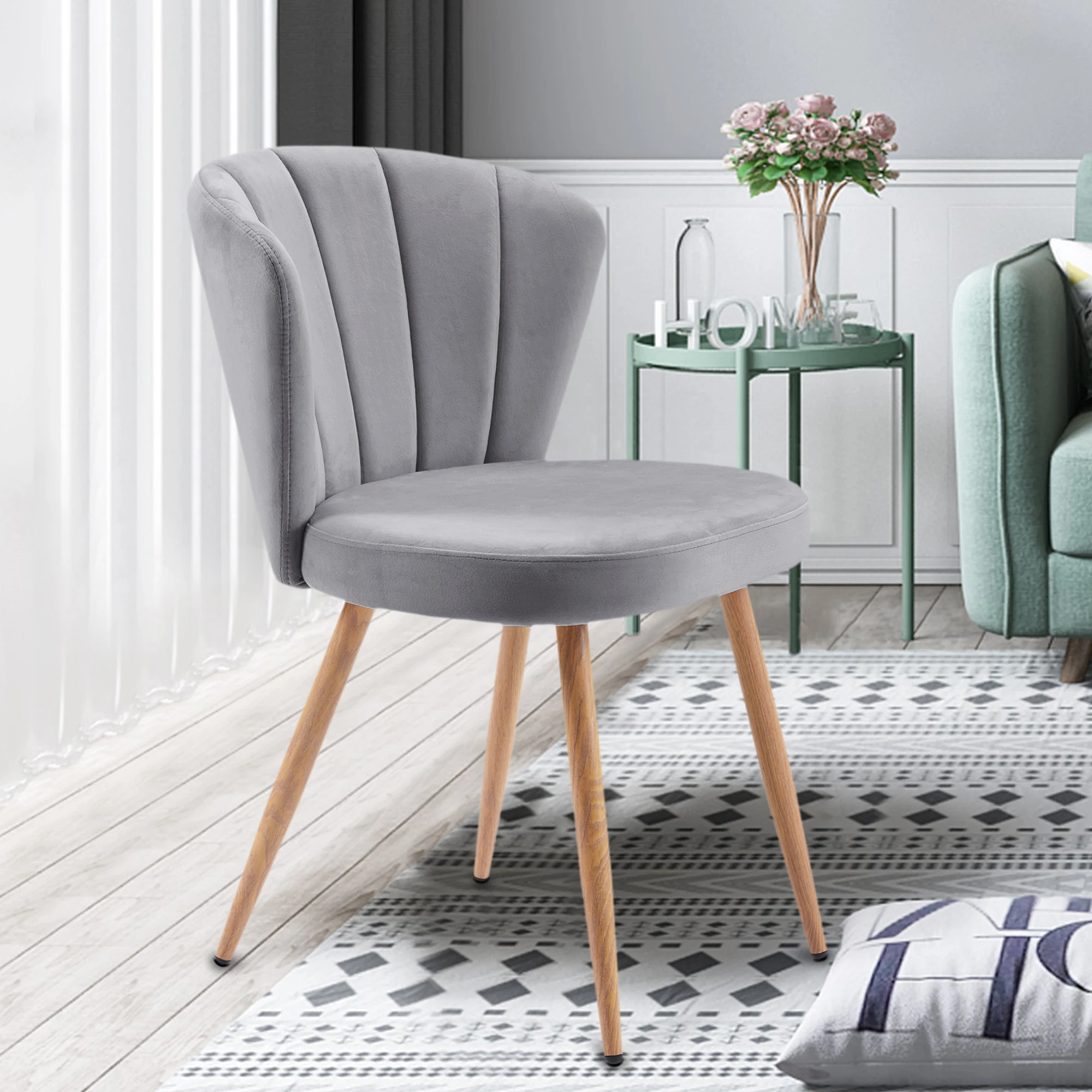 

2 PCS/SET Dining Chair Set of Velvet Fabric Oyster Armchair Shell Stitched Back Living Room Bedroom Chair Home Funiture