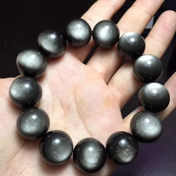 

Natural Obsidian Silver Stone Bracelet Men's and Women's Bracelet