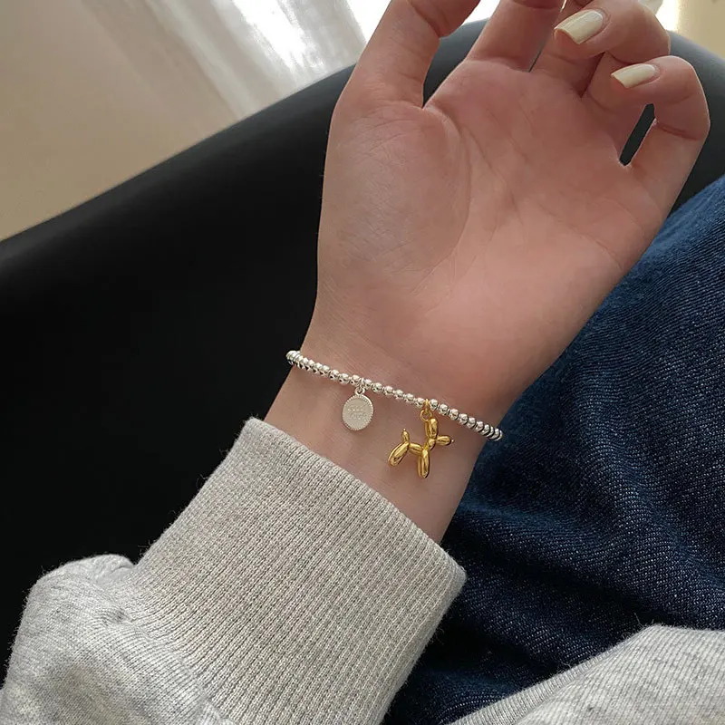Silver Color Bracelets String of Beads Accessories Fashion Creative Cute Dog Pendant Party Jewelry Couples Gifts silver plated bracelet silver bracelet beaded bracelet string bracelets charm bracelet