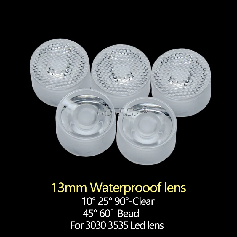 3535 XPE 방수 LED 렌즈, SMD 3535 3030 XPE2 XPG2 XTE 플라노 반사경 시준기, 10 25 45 60 90 도, 13mm, 1W, 3W, 5W, 100 개