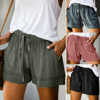 

WEPBEL Women Shorts Loose Drawstring Straight Solid Color Mid Waist New Summer Spring Fashion Casual