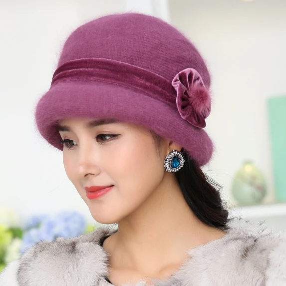 Женская модная Милая шапка в Корейском стиле кашемировая зимняя теплая шапка для леди - Цвет: Dark Pink