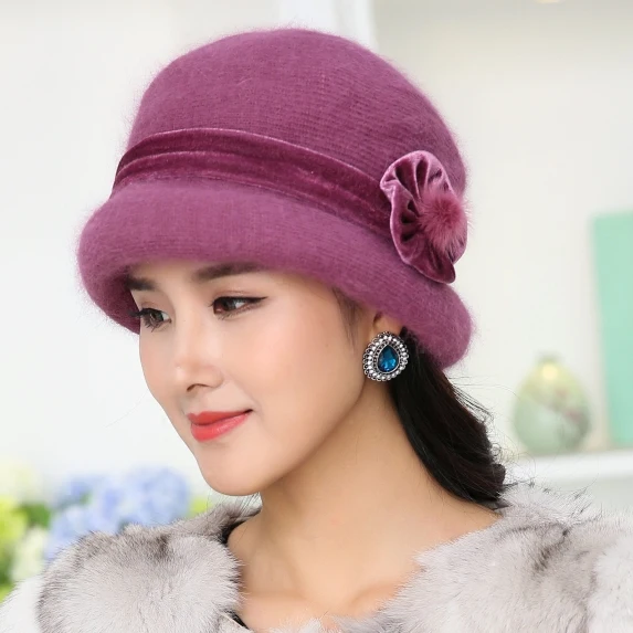 Dark Pink Женская модная Милая шапка в Корейском стиле кашемировая зимняя теплая шапка для леди - Цвет: Dark Pink