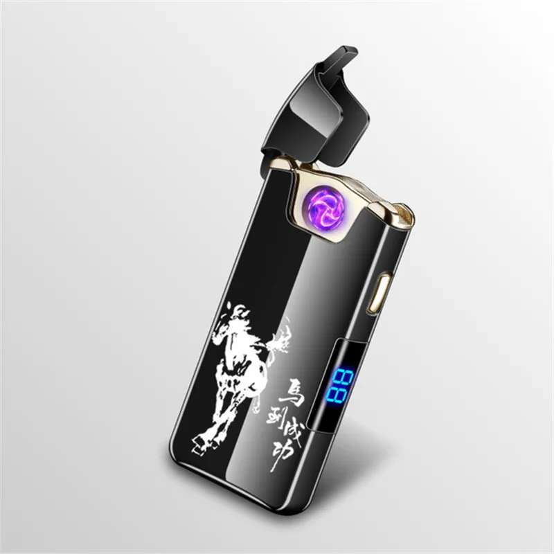 ICE Horse Magic rotatio Arc USB Зажигалка перезаряжаемая Электронная зажигалка светодиодный экран сигаретная плазма дисплей питания импульсная грозовая зажигалка - Color: ICE Horse
