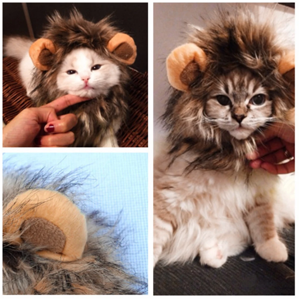 Funny Cute Cat Costume Cosplay Lion Headgear Mane Wig Cap Hat for Cat Halloween Xmas Clothes Fancy Dress with Ears Pet Dress Up