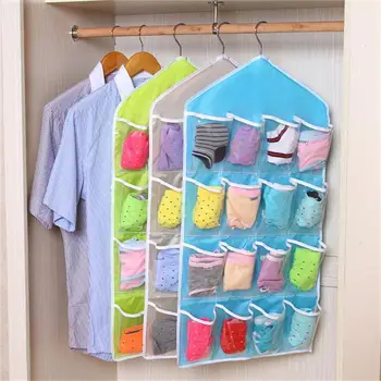 

16 Grids Foldable Wardrobe Hanging Bags Underpants Bras Socks Ties Hanger Organizer Door Hanger Closet Saving Space Storage Bag