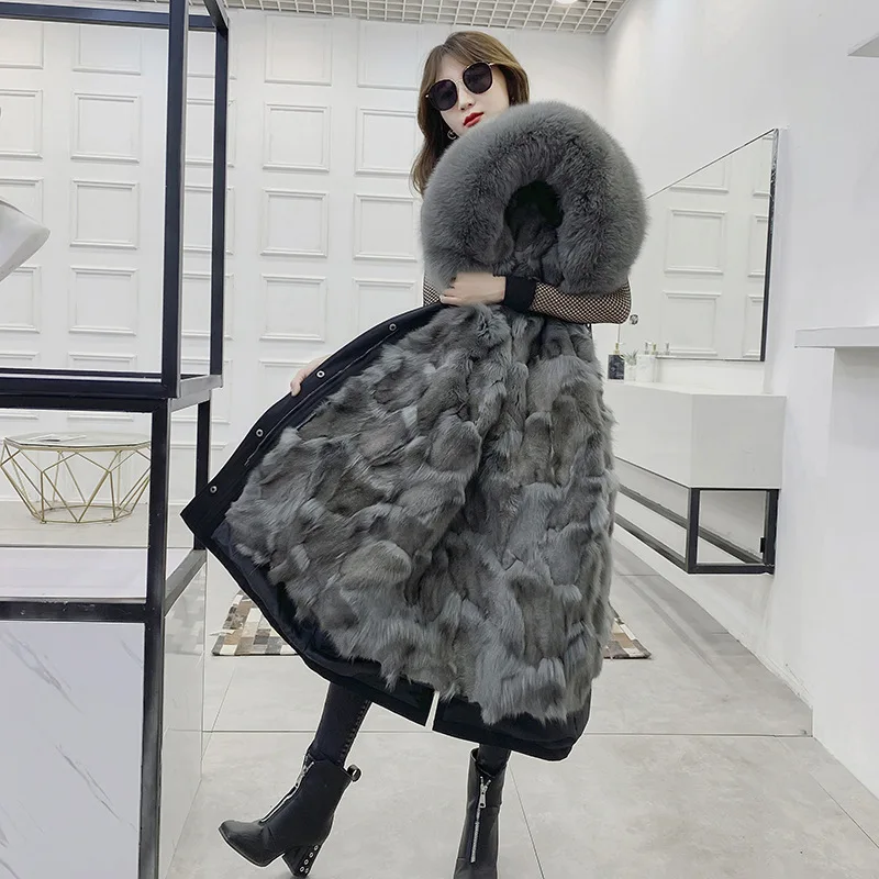 Шуба женская стиль Parker одежда из лисьего меха большой меховой воротник Корейская версия средней длины съемная подкладка шуба - Цвет: Medium length fund 3