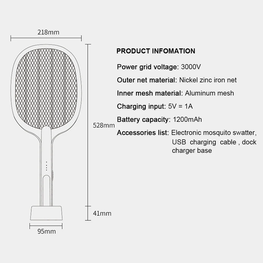 Electric Mosquito Fly Bugs Racket Insects Control Killer USB Rechargeable LED Lighting