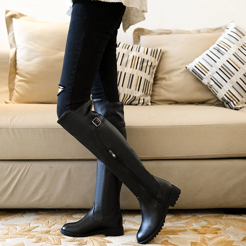 Karinluna/Новое поступление, большие размеры 33-50, сапоги до колена на молнии Женская обувь на не сужающемся книзу массивном каблуке черная обувь женские ботинки