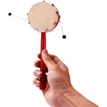

Chinese Traditional Sheepskin Drum Wooden Baby Rattle Toys Newborn Toddler Kids Educational Jouet En Bois Bébé