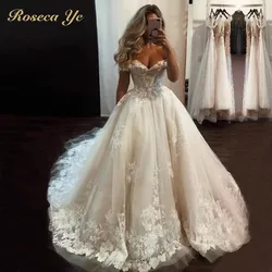 Roseca Ye Sweetheart Ball Gown Champange Ivory Wedding Dresses 2022 For Women Spring Bride Lace Romantic Sleeveless Bridal Gown