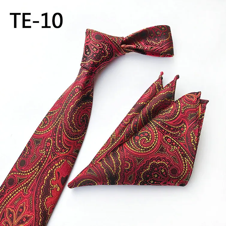 Necktie Set Британский мужской цветочный клетчатый жаккардовый галстук с узором пейсли на шею, Официальный галстук для жениха, свадебный подарок, галстук, платок, карманный квадратный набор - Цвет: Necktie Set